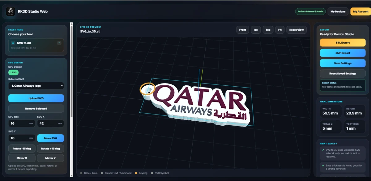 RK3D SVG to 3D preset preview